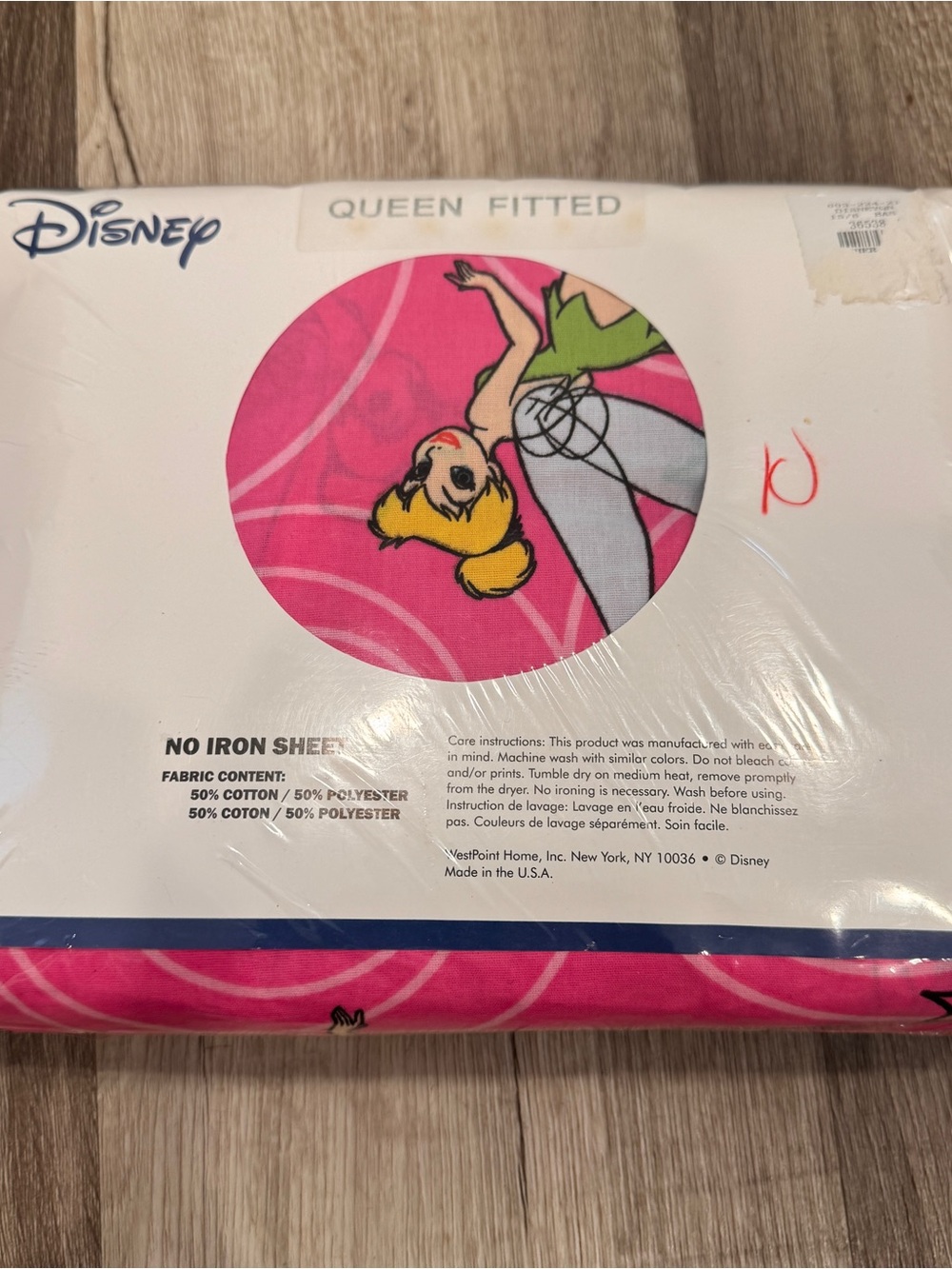 NIP Disney Tinkerbell Queen Fitted Sheet Hot Pink Deadstock Vintage Y2K Cotton